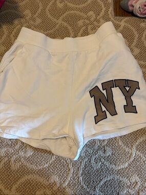 Zara White Athletic Shorts with Brown NY Patch